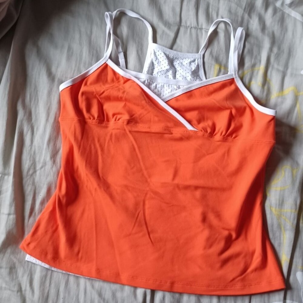 NEW Bebe Sport BBSP Orange White Workout Tank Top L